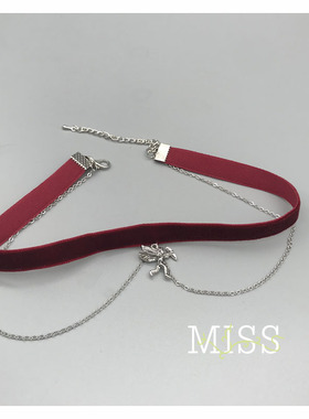 choker黑丝绒雾霾蓝项圈锁骨链