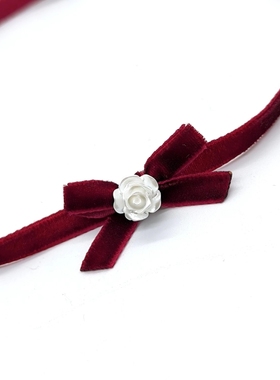 法式复古玫瑰花choker丝绒项圈短款蝴蝶结项链女choker
