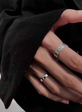 钛钢不掉色日式轻奢高级感罗马希腊字母情侣戒指男女对戒