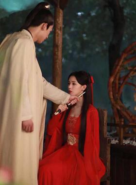 陈瑶同款红色古风发带发绳古装少女红妆配饰雪纺长飘带汉服头饰品