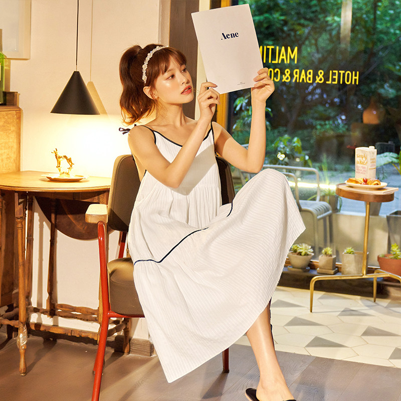 带胸垫夏季纯棉小性感长款过膝睡裙 麦珂曼睡裙