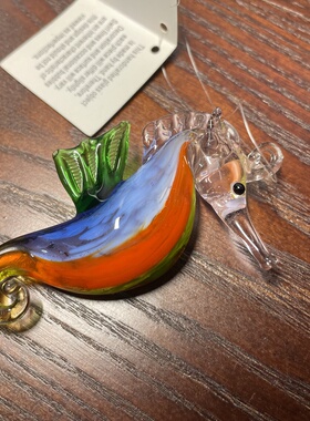 外贸出口精致透粉色琉璃海马小挂件装饰品高度8.3cm