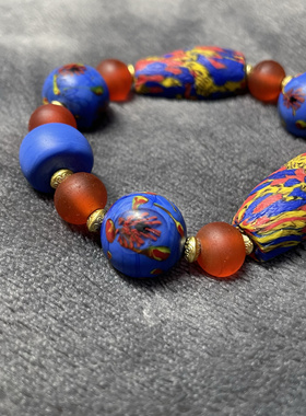 【青轩秘晚霞】系列孤品老凤眼琉璃原创手串手链