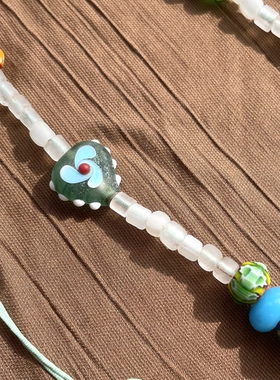 怪趣琉璃小丑串珠短款可调节颈链手作项链纯铜隔珠