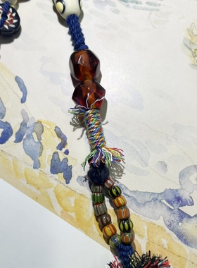 精美重工琉璃玛瑙混搭设计编绳流苏项链四季可调节长度
