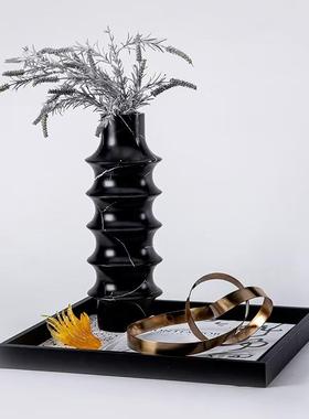 现代北欧创意树脂仿大理石纹层叠花瓶软装客厅餐桌直筒花器装饰品