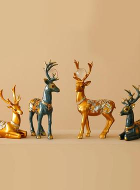 梅花情侣麋鹿招财鹿树脂摆件工艺品家居客厅电视柜酒柜装饰品玄关