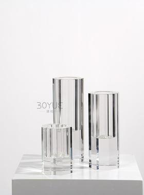 现代简约轻奢璀璨透明水晶玻璃花瓶客厅餐厅样板间床头柜软装摆件