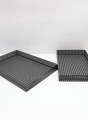 现代简约金属黑网格茶盘收纳托盘摆件客厅茶几样板间家居