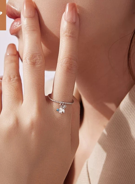 时予原创大象莲花麻花开口戒指嬉戏小象通体s925纯银动物戒指手饰