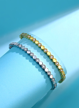 S925银莫桑石网球手链蜂巢莫桑手饰女叠戴轻奢高级感嘻哈时尚热卖