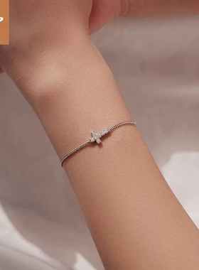 新款通体s925纯银十字架莫桑石手链欧美简约流行手链男女饰品