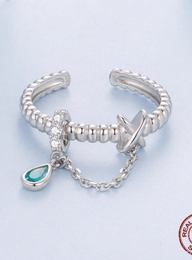 原创肌理设计感s925纯银开口戒指个性水滴锆石流苏指环戒指流行