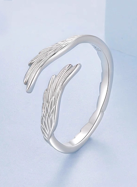 原创守护之翼开口戒指时尚设计感s925纯银肌理感翅膀戒指个性气质