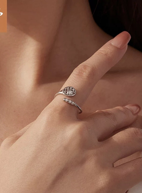 时予原创通体s925纯银锆石网球拍开口戒指时尚活力运动风戒指手饰