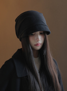 日系堆堆帽子女秋冬季素颜潮百搭显脸小包头冷帽檐产后月子帽