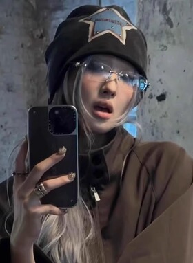 小众复古做旧星星贴布堆堆帽女