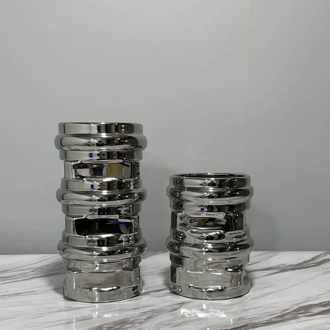 现代简约创意银色陶瓷花瓶摆件客厅电视柜仿真花餐桌办公室装饰,淘宝优惠券,粉丝福利购,淘宝优惠卷