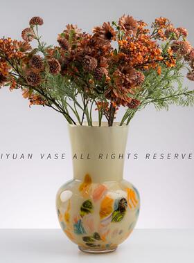 原色人工吹制中古芬顿创意玻璃花瓶样板房客厅家居摆件琉璃工艺品