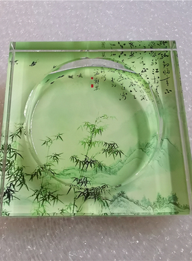 玻璃烟灰缸茶几家用客厅中式摆件个性家居时尚潮流竹装饰烟缸