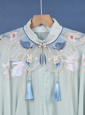 古风汉服云肩刺绣假领子蓝紫色