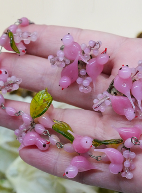 MURANO艺术手工粉色小鸟琉璃项链