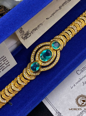 VintageJBK蓝绿色透明钻手链