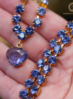 Vintage-S中古首饰SUZANNE SOMERS薰衣草紫色爱心奥地利水晶项链