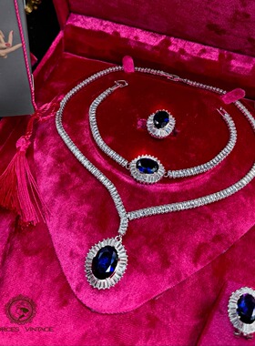 戴安娜蓝奥地利水晶项链耳钉戒指