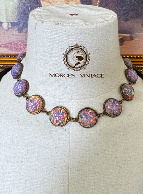 80年代龙息仿欧泊琉璃项链耳钩