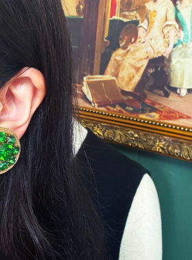 WEISS绿奥地利水晶金属项链耳夹