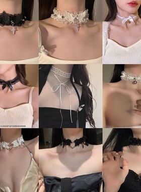 锁骨链轻奢颈链山茶花项链暗黑