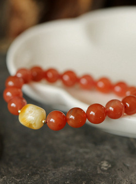 天然川料南红玛瑙搭配蜜蜡随型 珠手串手链简约风格精致