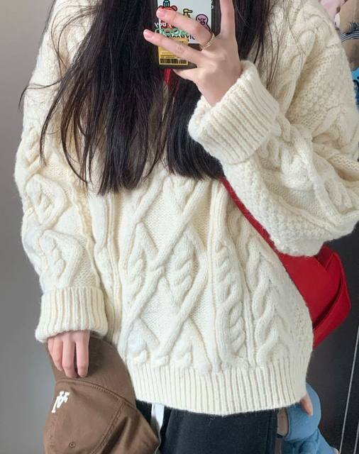 Thickened version! Lazy style round neck twist sweater