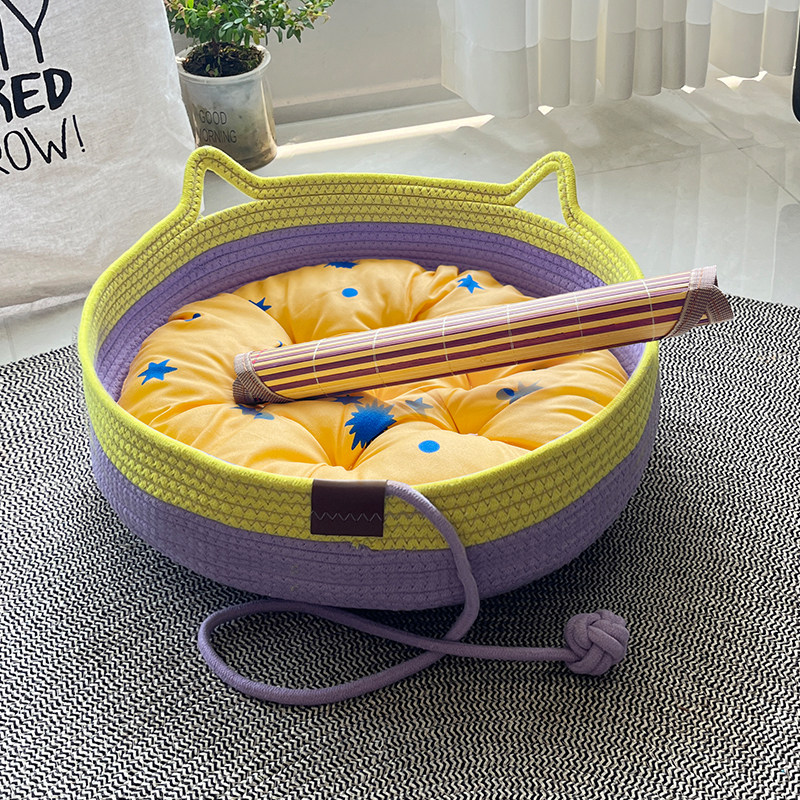 猫窝四季通用新式宠物圆形猫抓板藤编夏季可拆洗小猫垫子笼子专用,淘宝优惠券,粉丝福利购,淘宝优惠卷