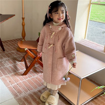 Korean version 2023 new childrens clothing bifacial cashmere dresses girls winter clothes in long style Baby Baby Fashion Jacket