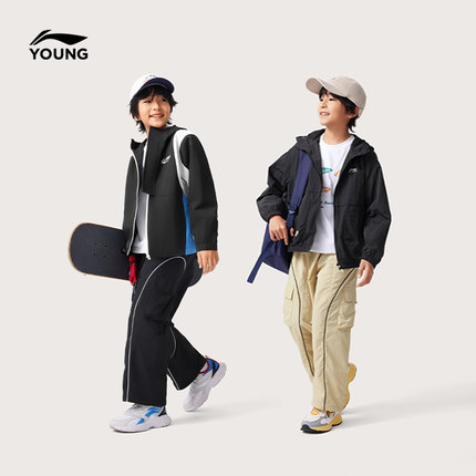 李宁儿童防泼水防晒防晒伞兵裤工装裤裤子新款夏季男童装女防蚊裤