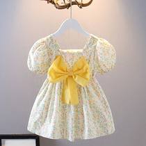 Girls floral dress summer short sleeves bow foreign pie 2022 new childrens skirt cotton toddler summer clothing