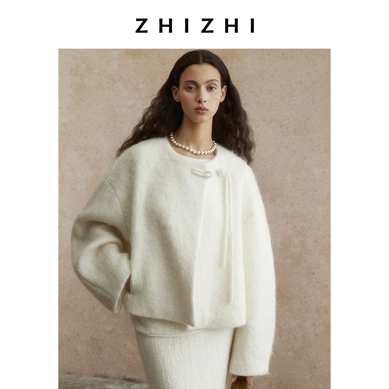 致知ZHIZHI 惜春令 新中式外套女2024冬新款马海毛短款毛呢