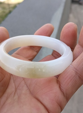 天然和田玉新疆巴沙料老坑糖白玉雕花手镯55mm圈口女款玉镯带证书