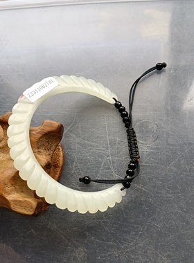 新疆和田玉白玉手镯镯子天然半圆月牙手镯手链镯子58mm女款带证书