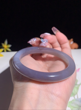 爆款新货天然青海料和田玉紫罗兰手镯玉镯烟紫镯子52.5小圈口女款