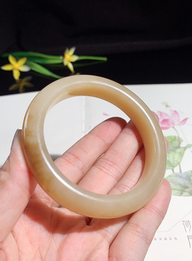 新货爆款纯天然新疆和田玉且末糖手镯玉镯糖白玉镯子55圈口女款