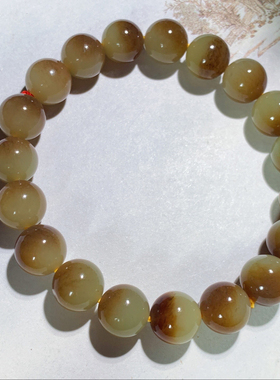 纯天然新疆和田玉且末糖白玉半山半水手串糖白玉手链10mm男女款