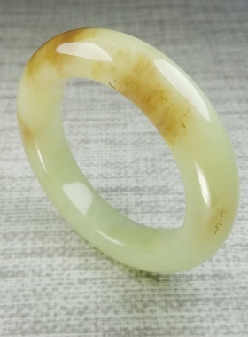 天然新疆和田玉黄口料手镯糖黄口料轮胎玉镯黄玉镯子58圈口带证书
