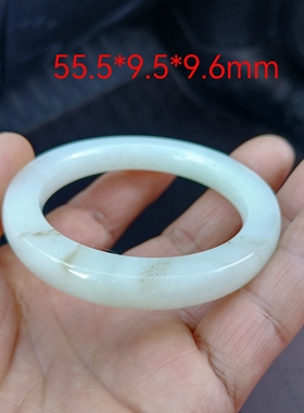 稀缺特色型天然和田玉俄料糖白玉小方条手镯55.5mm圈口女款带证书