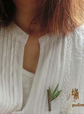 复古气质文艺竹子胸针棉麻配饰