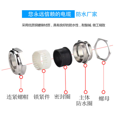 金属电缆防水接头铜镀镍密封锁紧葛兰头M12/M16/M20-25电缆固定头 - 图2