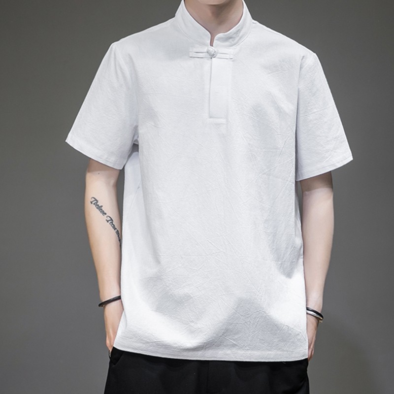 夏季中国风短袖t恤男唐装棉亚麻 埃萨T恤