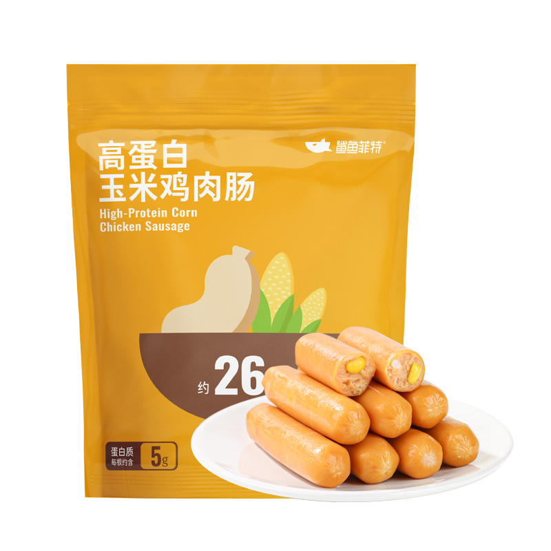 鲨鱼菲特旗舰店12根鲨鱼菲特玉米鸡胸肉肠即食健身无低脂卡解馋代餐饱腹零食品3